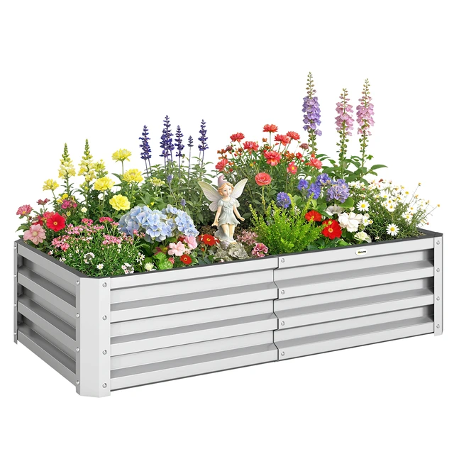 Main image of Galvanized Raised Garden Bed, 4 2 Metal Planter Box for Growing Vegetables Flowers Herbs Succulents, Silver, Steel