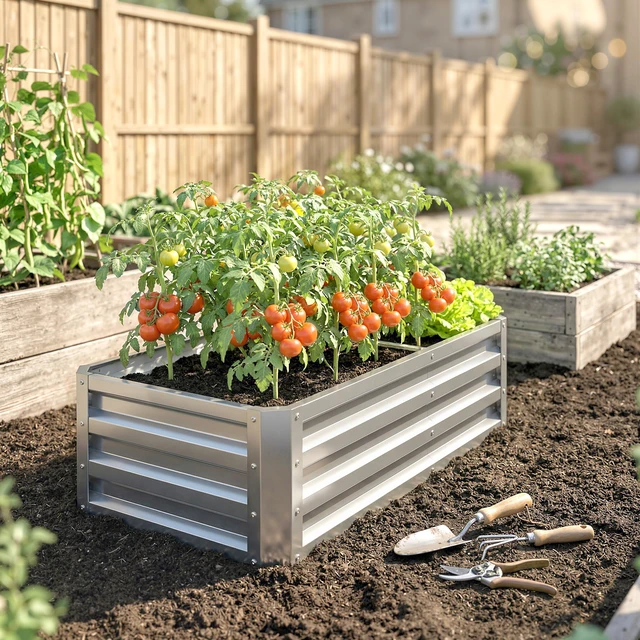 Alt view image 2 of 7 - Galvanized Raised Garden Bed, 4 2 Metal Planter Box for Growing Vegetables Flowers Herbs Succulents, Silver, Steel