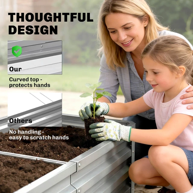 Alt view image 3 of 7 - Galvanized Raised Garden Bed, 4 2 Metal Planter Box for Growing Vegetables Flowers Herbs Succulents, Silver, Steel