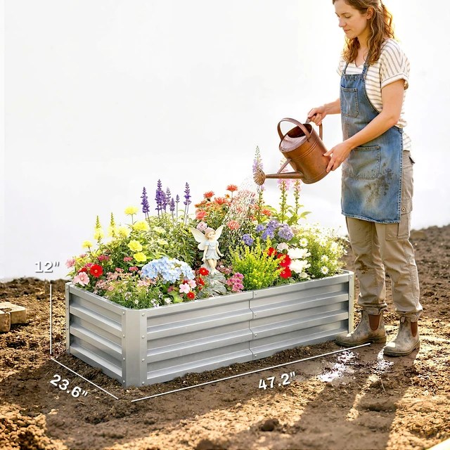 Alt view image 7 of 7 - Galvanized Raised Garden Bed, 4 2 Metal Planter Box for Growing Vegetables Flowers Herbs Succulents, Silver, Steel