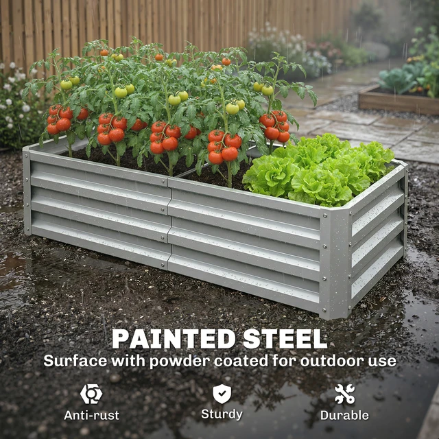 Alt view image 6 of 7 - Galvanized Raised Garden Bed, 4 2 Metal Planter Box for Growing Vegetables Flowers Herbs Succulents, Silver, Steel