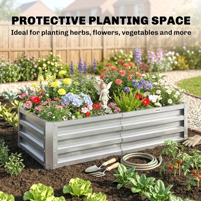 Alt view image 4 of 7 - Galvanized Raised Garden Bed, 4 2 Metal Planter Box for Growing Vegetables Flowers Herbs Succulents, Silver, Steel