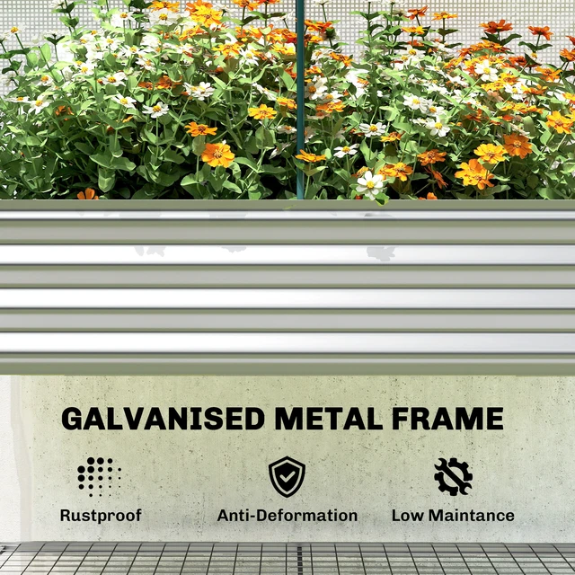Alt view image 3 of 7 - Galvanised Raised Garden Bed with Greenhouse Cover, Metal Elevated Garden Bed with Legs Liner and Bottom Shelf Outdoor