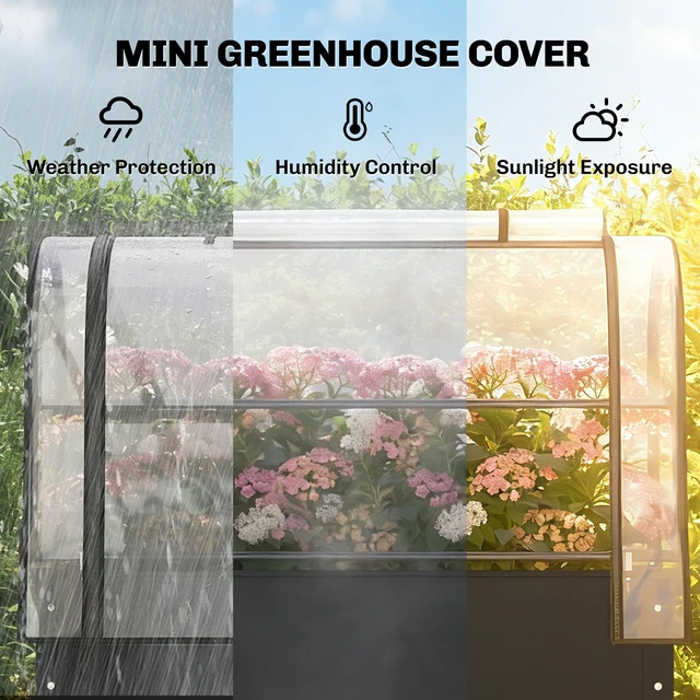 Alt view image 7 of 7 - Raised Garden Bed with Flip Greenhouse Cover, Metal Elevated Garden Bed with Legs and Drainage Hole Outdoor Raised