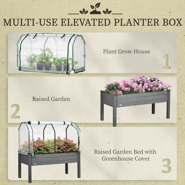 Alt view image 6 of 7 - Raised Garden Bed with Greenhouse Cover Outdoor Elevated Wood Planter Box for Herbs and Vegetables, Use for Patio 48