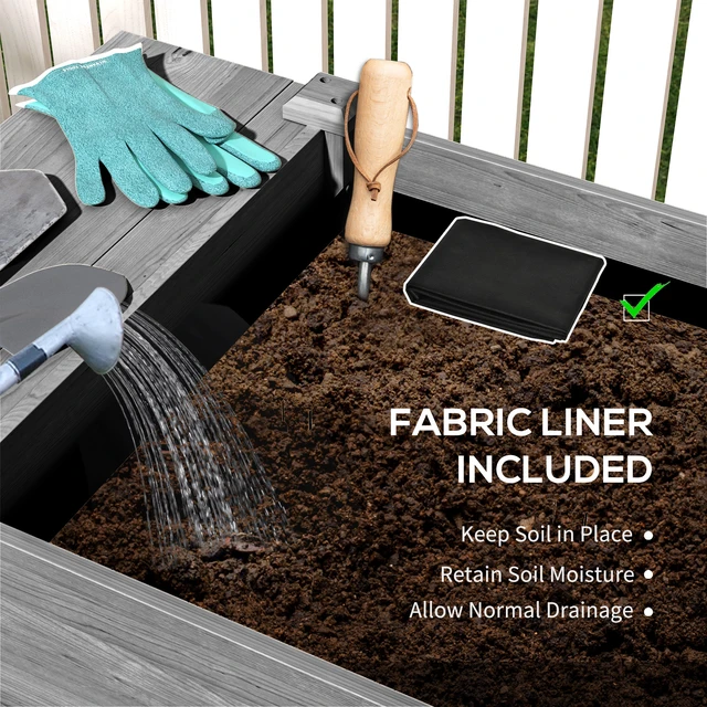 Alt view image 4 of 7 - Raised Garden Bed, Elevated Planter Box with Side Table Bottom Shelf Outdoor Raised Planter with Bed Liners Drainage