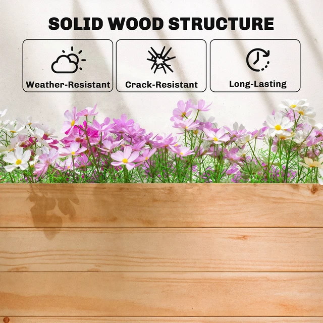 Alt view image 3 of 7 - Raised Garden Bed with Trellis, Wooden Planter Box with Hanging Roof and Drainage Holes Outdoor Trellis Planter