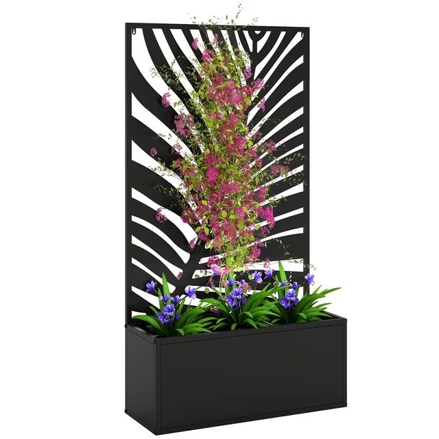 Main image of Metal Raised Garden Bed with Trellis for Climbing Plants, Freestanding Wall Mounted Flower Bed with Privacy Panel Large