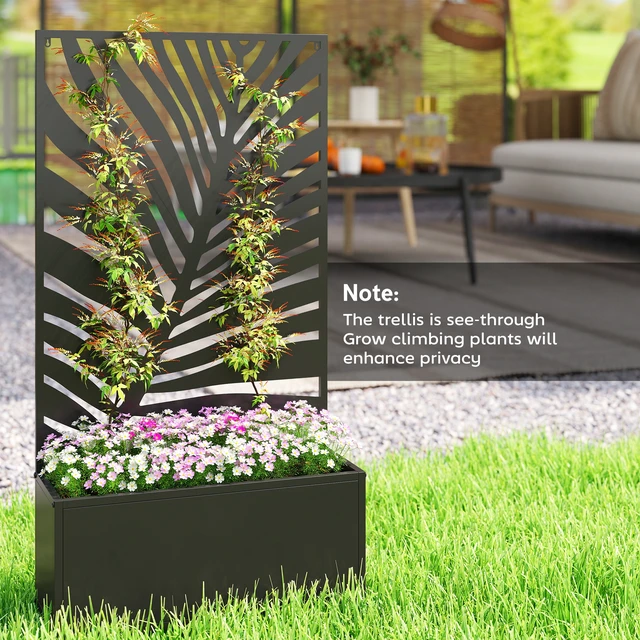 Alt view image 4 of 7 - Metal Raised Garden Bed with Trellis for Climbing Plants, Freestanding Wall Mounted Flower Bed with Privacy Panel Large