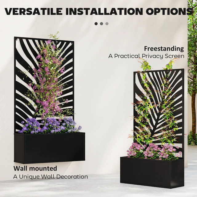 Alt view image 7 of 7 - Metal Raised Garden Bed with Trellis for Climbing Plants, Freestanding Wall Mounted Flower Bed with Privacy Panel Large