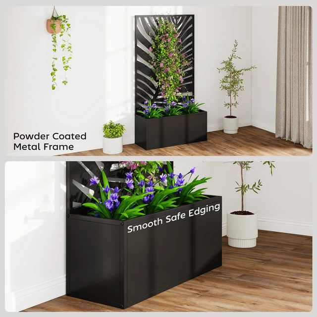 Alt view image 5 of 7 - Metal Raised Garden Bed with Trellis for Climbing Plants, Freestanding Wall Mounted Flower Bed with Privacy Panel Large