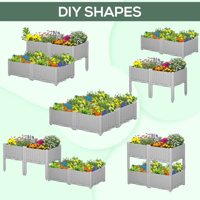 Alt view image 5 of 7 - 4 Piece Raised Garden Bed with Legs, Planter Box Raised Bed Grow Flowers Herbs and Vegetables, Gray, Polypropylene