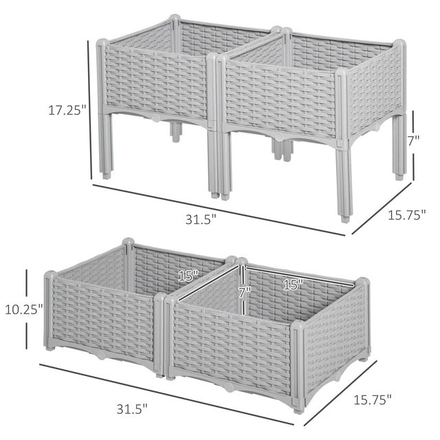 Alt view image 7 of 7 - 4 Piece Raised Garden Bed with Legs, Planter Box Raised Bed Grow Flowers Herbs and Vegetables, Gray, Polypropylene