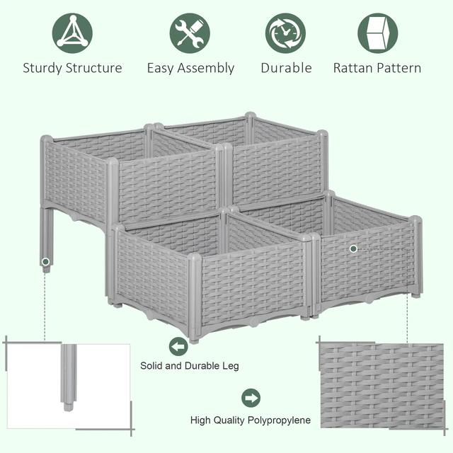 Alt view image 6 of 7 - 4 Piece Raised Garden Bed with Legs, Planter Box Raised Bed Grow Flowers Herbs and Vegetables, Gray, Polypropylene
