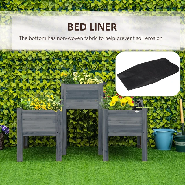 Alt view image 3 of 7 - Raised Garden Bed Set, Wooden Elevated Planter Box with Legs and Bed Liner for and Patio Grow Vegetables Herbs
