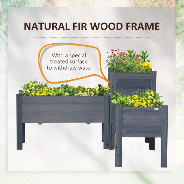 Alt view image 4 of 7 - Raised Garden Bed Set, Wooden Elevated Planter Box with Legs and Bed Liner for and Patio Grow Vegetables Herbs