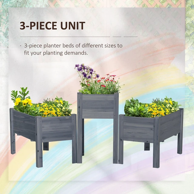 Alt view image 6 of 7 - Raised Garden Bed Set, Wooden Elevated Planter Box with Legs and Bed Liner for and Patio Grow Vegetables Herbs