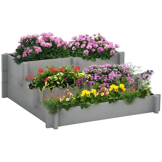 Main image of 3 Tier Raised Garden Bed with 5 Compartments and Bed Liner, Fir Elevated Planter Box for Vegetables Herbs Outdoor