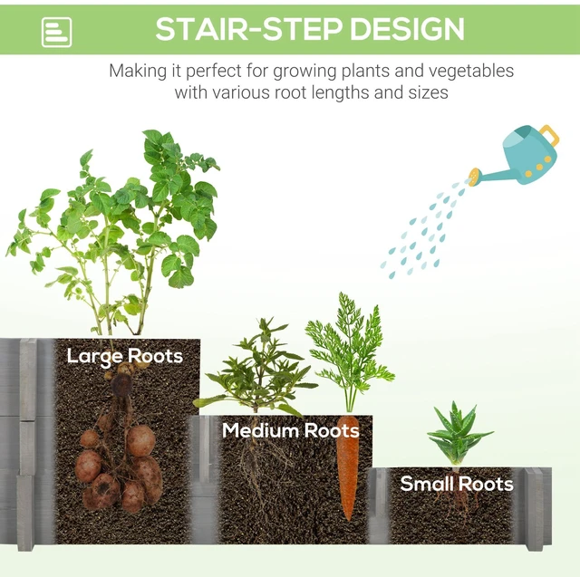 Alt view image 5 of 7 - 3 Tier Raised Garden Bed with 5 Compartments and Bed Liner, Fir Elevated Planter Box for Vegetables Herbs Outdoor