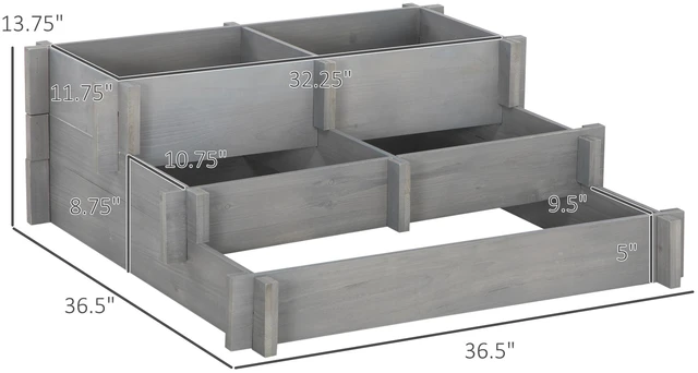 Alt view image 7 of 7 - 3 Tier Raised Garden Bed with 5 Compartments and Bed Liner, Fir Elevated Planter Box for Vegetables Herbs Outdoor
