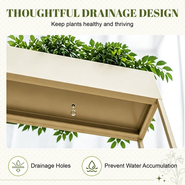 Alt view image 7 of 7 - Pack Pre Assembled Beige Metal Elevated Planter Stand with Non Woven Liner, Resistant Rectangular Raised Herb Flower