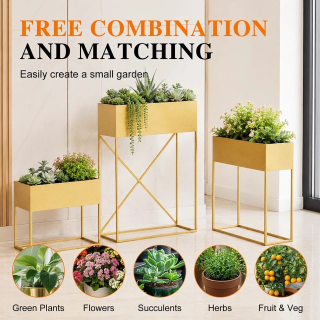 Alt view image 5 of 7 - Pack Pre Assembled Gold Metal Elevated Planter Stand with Non Woven Liner, Resistant Rectangular Raised Herb Flower