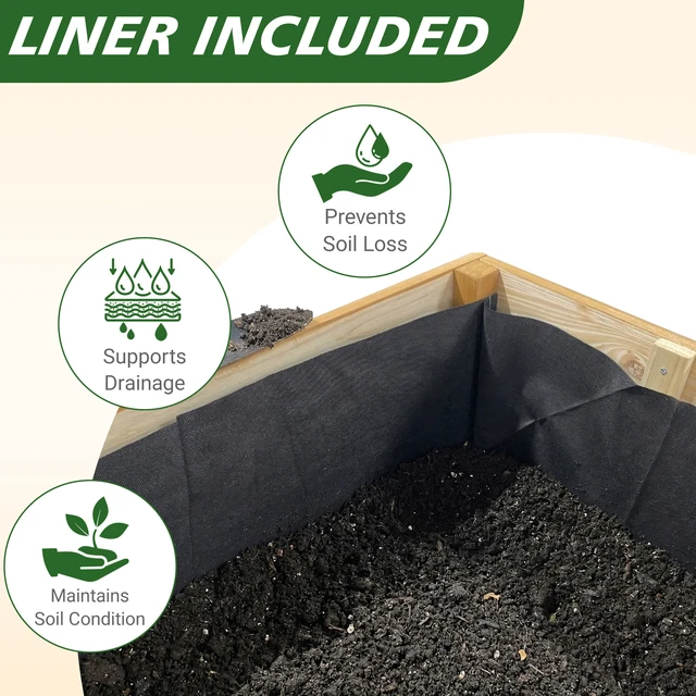 Alt view image 7 of 7 - Solid Fir Raised Garden Bed with Liner, Large Outdoor Planter Box for Vegetables and Herbs Thickened Panels Breathable