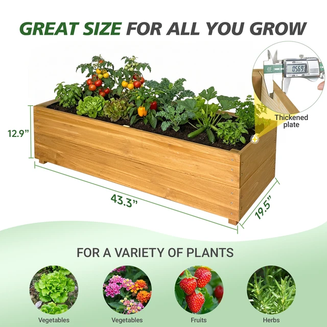 Alt view image 4 of 7 - Solid Fir Raised Garden Bed with Liner, Large Outdoor Planter Box for Vegetables and Herbs Thickened Panels Breathable