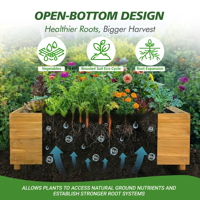 Alt view image 6 of 7 - Solid Fir Raised Garden Bed with Liner, Large Outdoor Planter Box for Vegetables and Herbs Thickened Panels Breathable