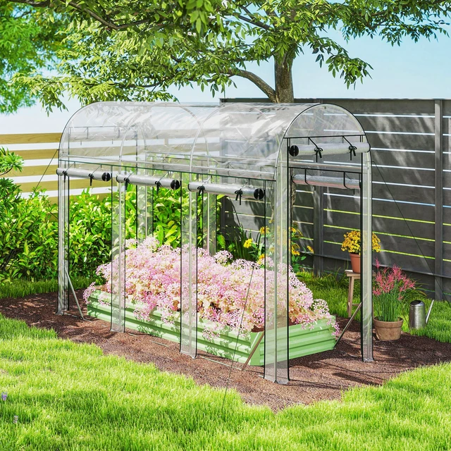 Alt view image 2 of 7 - Walk in Tunnel Greenhouse, 10 3 Hoop Greenhouse with Roll Doors Plant with Galvanized Steel Frame for Garden Patio