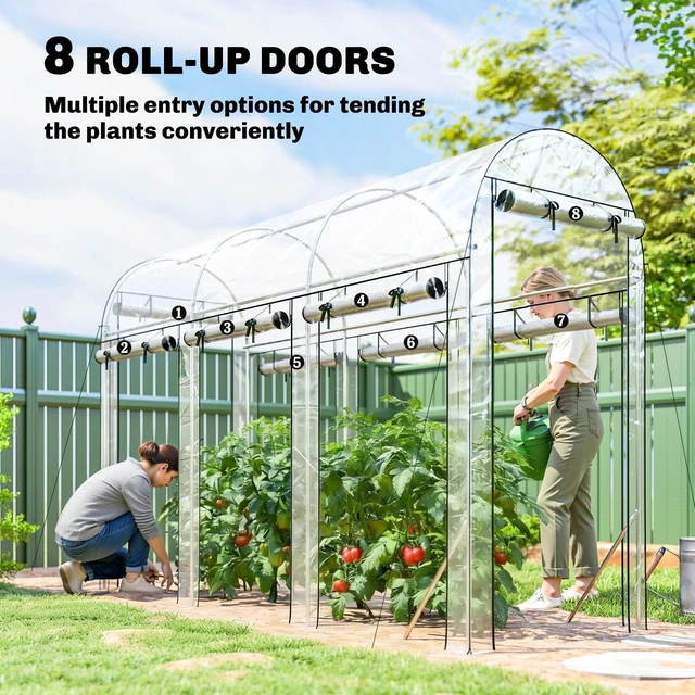 Alt view image 6 of 7 - Walk in Tunnel Greenhouse, 10 3 Hoop Greenhouse with Roll Doors Plant with Galvanized Steel Frame for Garden Patio