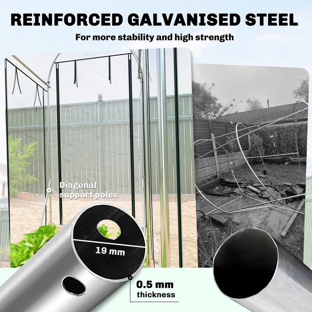 Alt view image 5 of 7 - Walk in Tunnel Greenhouse, 10 3 Hoop Greenhouse with Roll Doors Plant with Galvanized Steel Frame for Garden Patio