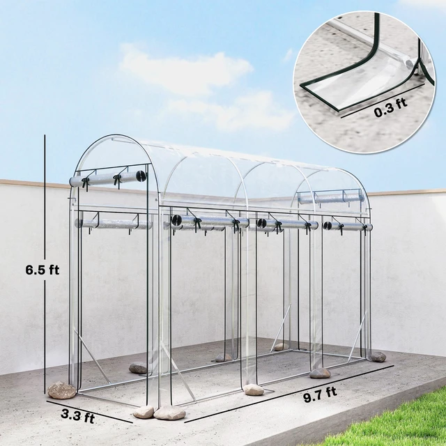 Alt view image 7 of 7 - Walk in Tunnel Greenhouse, 10 3 Hoop Greenhouse with Roll Doors Plant with Galvanized Steel Frame for Garden Patio