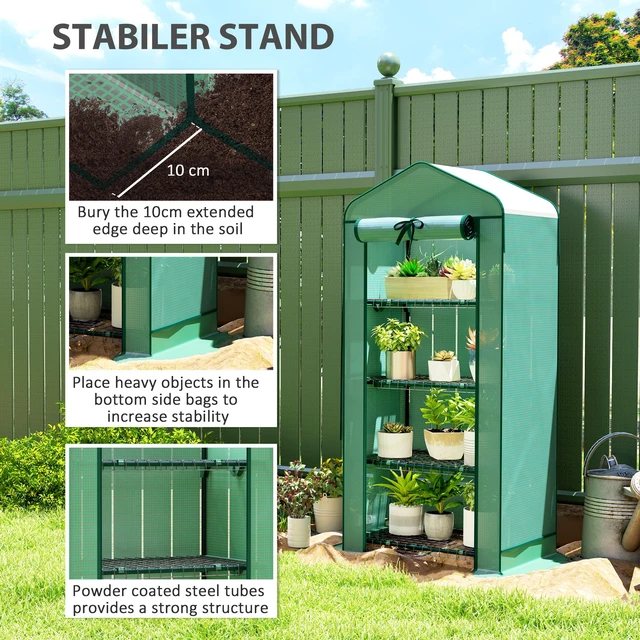 Alt view image 2 of 7 - 4 Tier Mini Greenhouse with Screen Roof, Inchx Portable Small Greenhouse with High Strength Cover Roll Zipper
