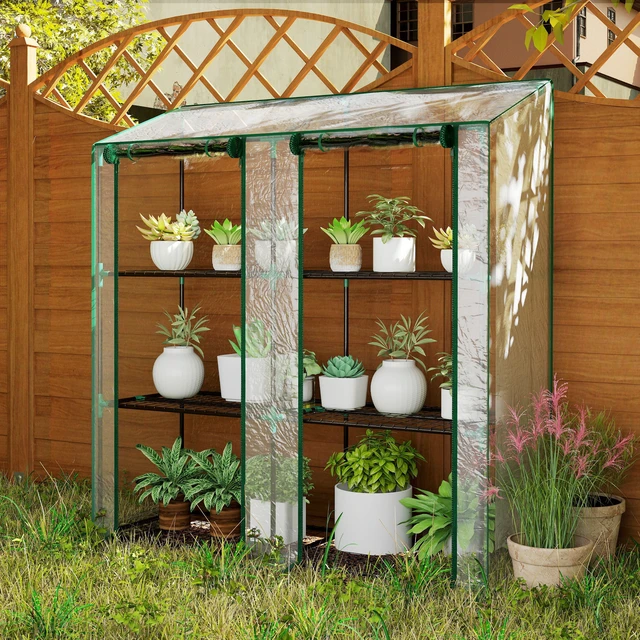 Alt view image 2 of 7 - Lean Greenhouse with 3 Tier Shelves, Inchx 59.4 Inch Portable Small Greenhouse with Cover Roll Zippered Doors