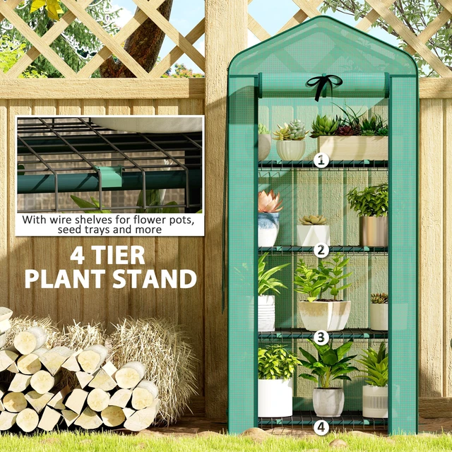 Alt view image 4 of 7 - 4 Tier Mini Greenhouse with Screen Roof, Inchx Portable Small Greenhouse with High Strength Cover Roll Zipper
