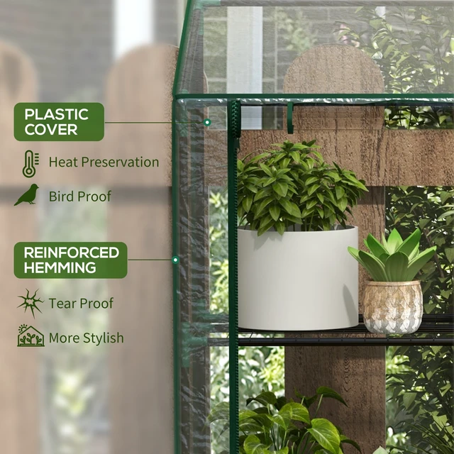 Alt view image 6 of 7 - Lean Greenhouse with 3 Tier Shelves, Inchx 59.4 Inch Portable Small Greenhouse with Cover Roll Zippered Doors