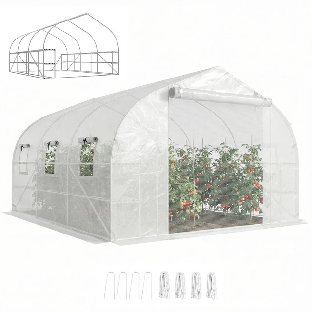 Main image of 10 11 Walk in Tunnel Greenhouse with Shelves, Mesh Door and Windows Plant with Cover Outdoor for Patio Lawn Garden
