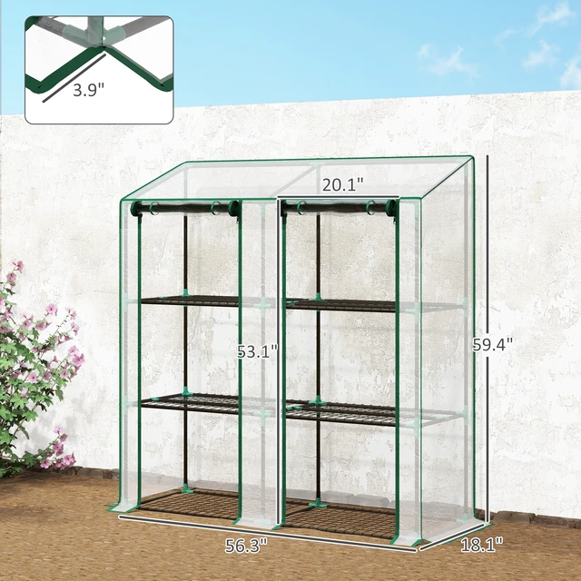 Alt view image 7 of 7 - Lean Greenhouse with 3 Tier Shelves, Inchx 59.4 Inch Portable Small Greenhouse with Cover Roll Zippered Doors