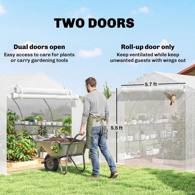 Alt view image 3 of 7 - 10 11 Walk in Tunnel Greenhouse with Shelves, Mesh Door and Windows Plant with Cover Outdoor for Patio Lawn Garden