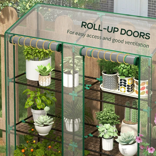 Alt view image 4 of 7 - Lean Greenhouse with 3 Tier Shelves, Inchx 59.4 Inch Portable Small Greenhouse with Cover Roll Zippered Doors