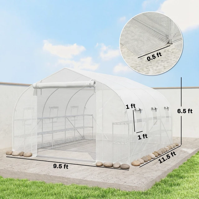Alt view image 7 of 7 - 10 11 Walk in Tunnel Greenhouse with Shelves, Mesh Door and Windows Plant with Cover Outdoor for Patio Lawn Garden