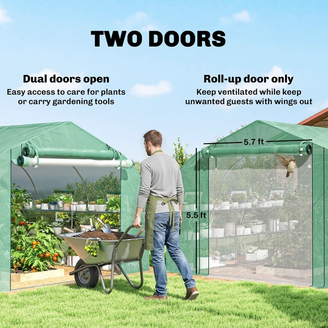 Alt view image 3 of 7 - 10 11 Walk in Tunnel Greenhouse with Shelves, Mesh Door and Windows Plant with Cover Outdoor for Patio Lawn Garden