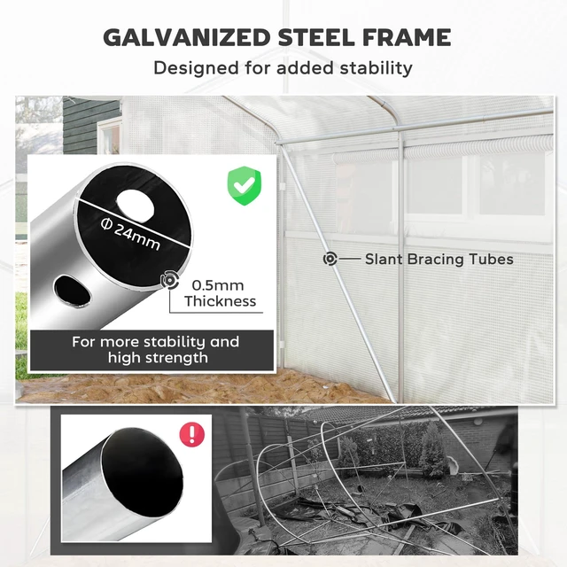 Alt view image 4 of 7 - 13 10 Hoop Greenhouse with Large Windows and Zippered Door, Large Walk in Tunnel with Upgraded Galvanized Steel