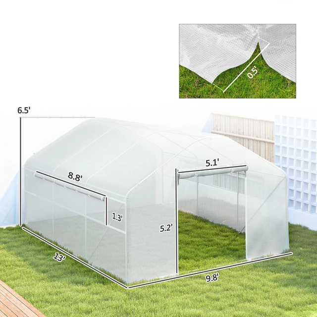 Alt view image 7 of 7 - 13 10 Hoop Greenhouse with Large Windows and Zippered Door, Large Walk in Tunnel with Upgraded Galvanized Steel