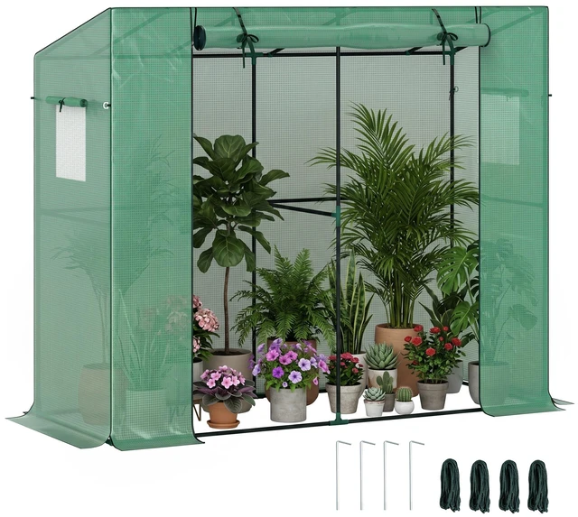Main image of 6.6 2.5 Lean Small Greenhouse, Portable Greenhouse with Resistant Cover Walk in with Roll Door and Mesh Windows