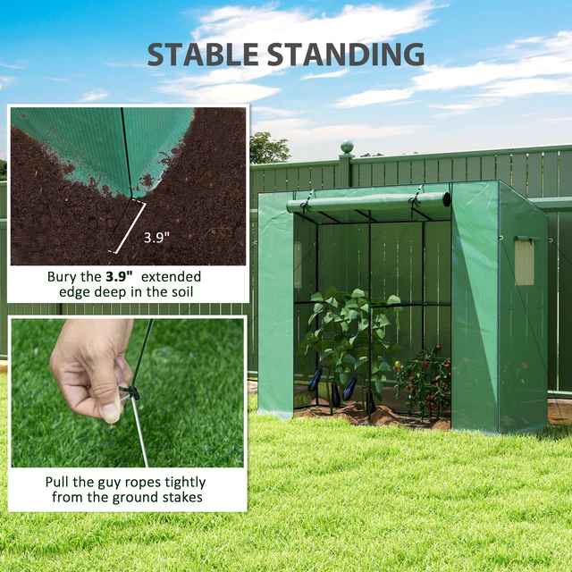 Alt view image 3 of 7 - 6.6 2.5 Lean Small Greenhouse, Portable Greenhouse with Resistant Cover Walk in with Roll Door and Mesh Windows