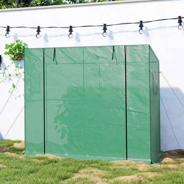 Alt view image 2 of 7 - 6.6 2.5 Lean Small Greenhouse, Portable Greenhouse with Resistant Cover Walk in with Roll Door and Mesh Windows