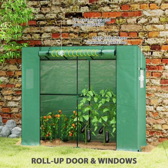 Alt view image 4 of 7 - 6.6 2.5 Lean Small Greenhouse, Portable Greenhouse with Resistant Cover Walk in with Roll Door and Mesh Windows