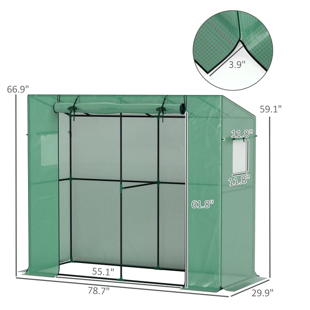 Alt view image 7 of 7 - 6.6 2.5 Lean Small Greenhouse, Portable Greenhouse with Resistant Cover Walk in with Roll Door and Mesh Windows